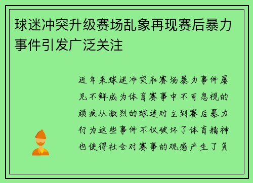 球迷冲突升级赛场乱象再现赛后暴力事件引发广泛关注